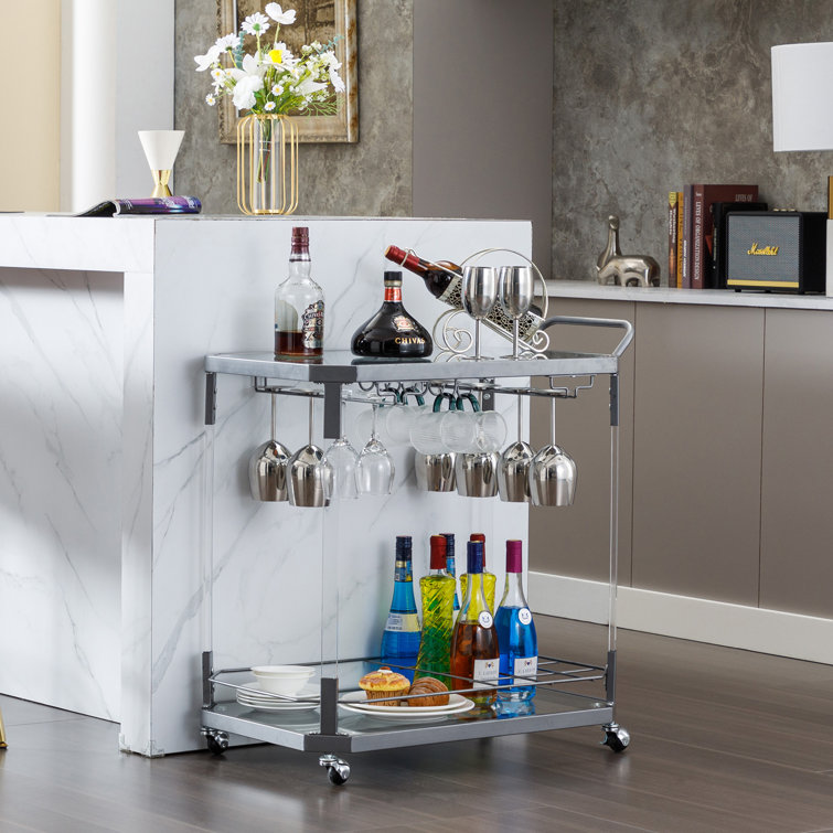 Bar cart best sale with glass rack